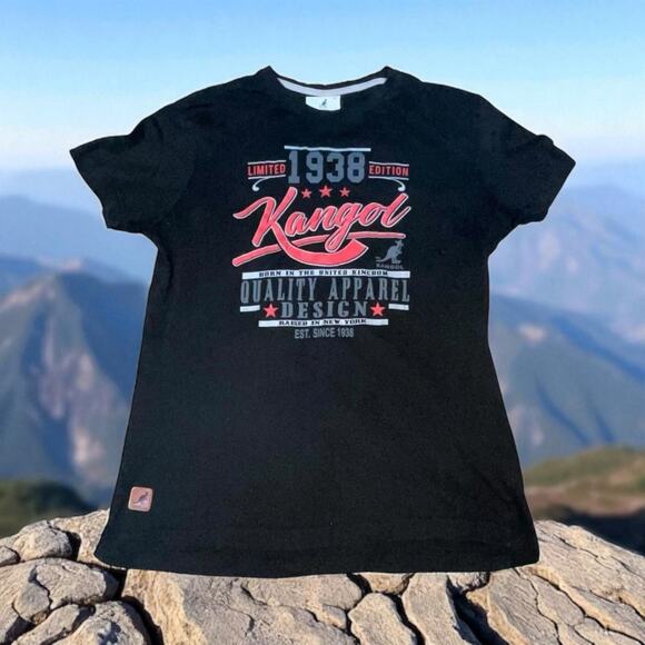 Kangol T-Shirt Mens Medium United Kingdom Kangaroo 1938 New York Cotton Black - Picture 1 of 13